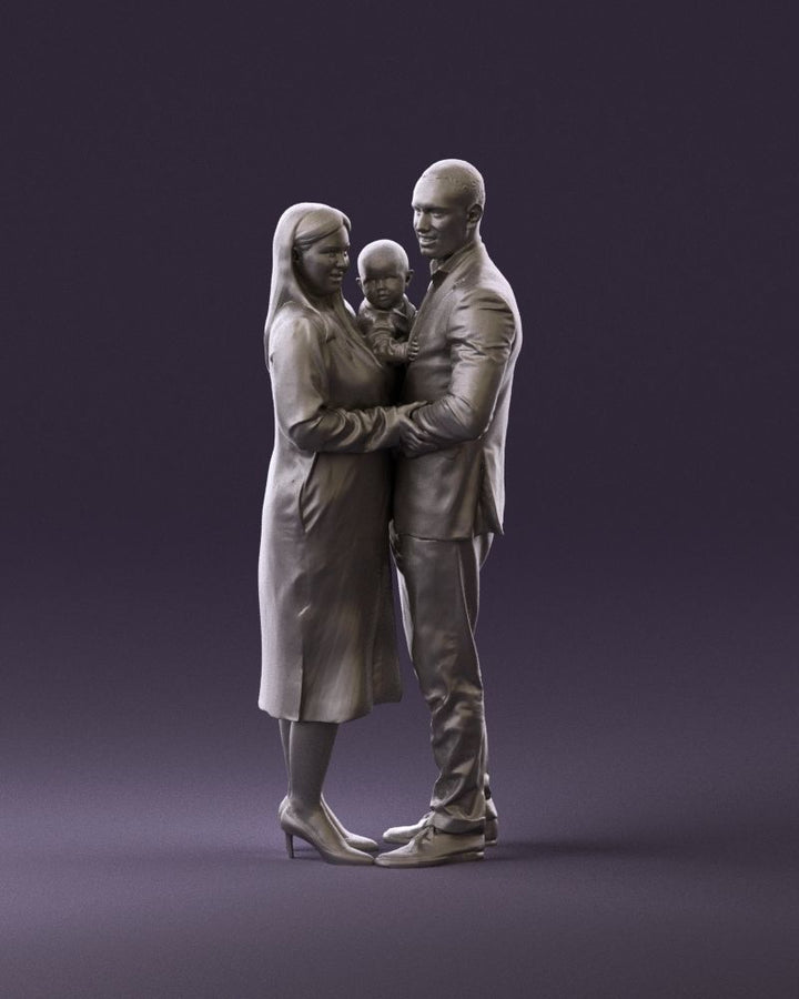 Young Couple Posing With Child Figure