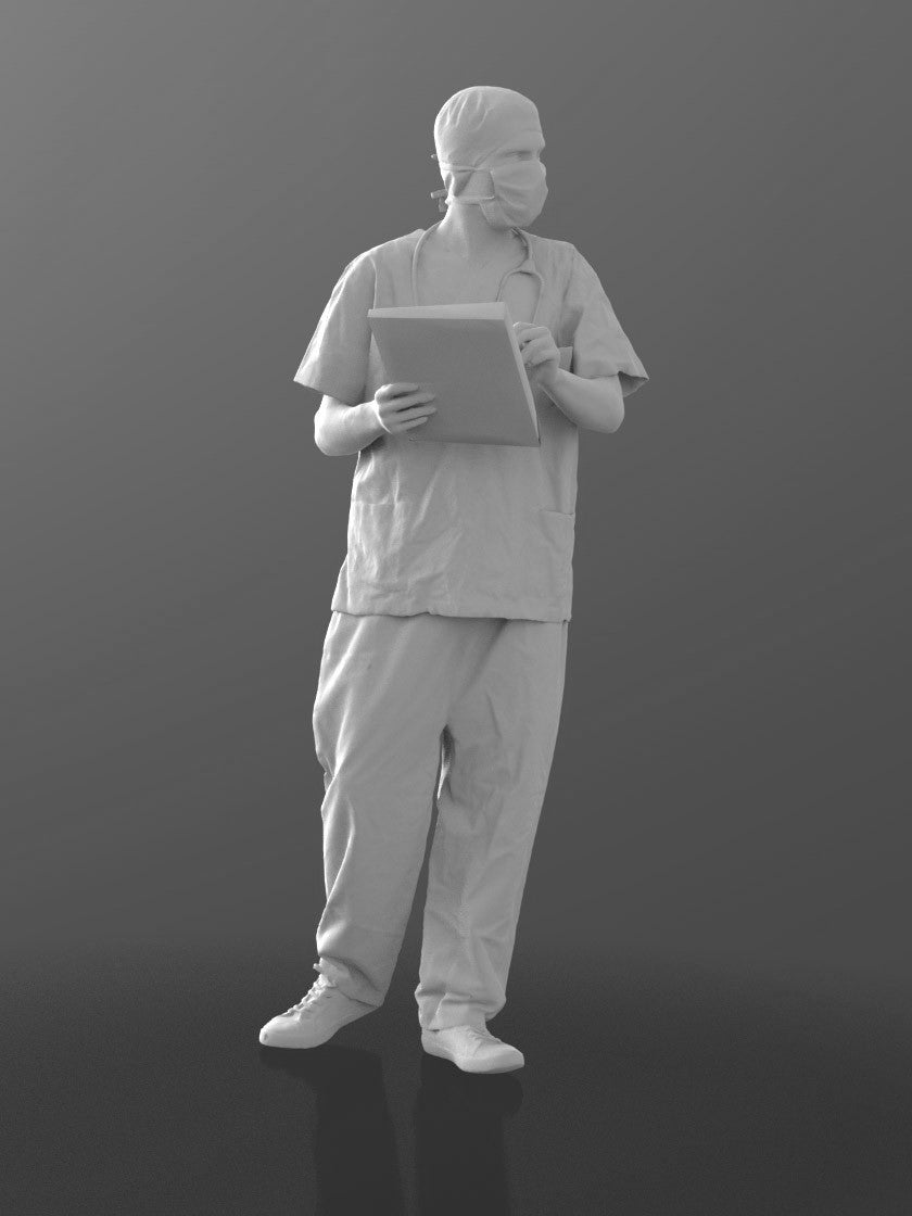 Doctor In Scrubs Wearing Mask Figure