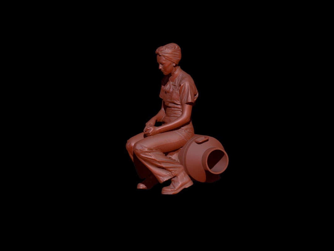 S3Ds0023 Land/Farm Girl Sitting On Milk Churn Figure