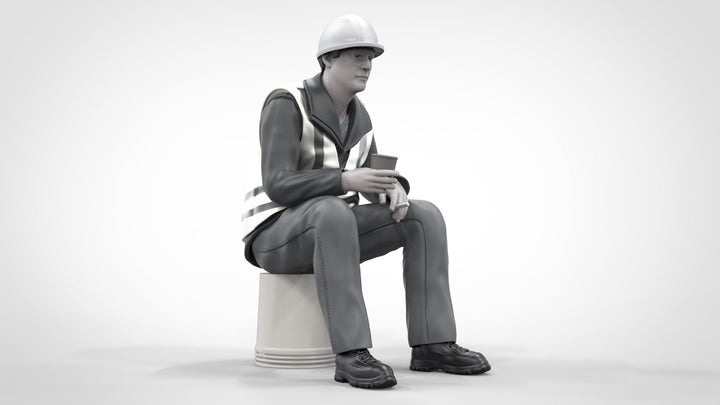 Builder Sitting On Bucket Figure