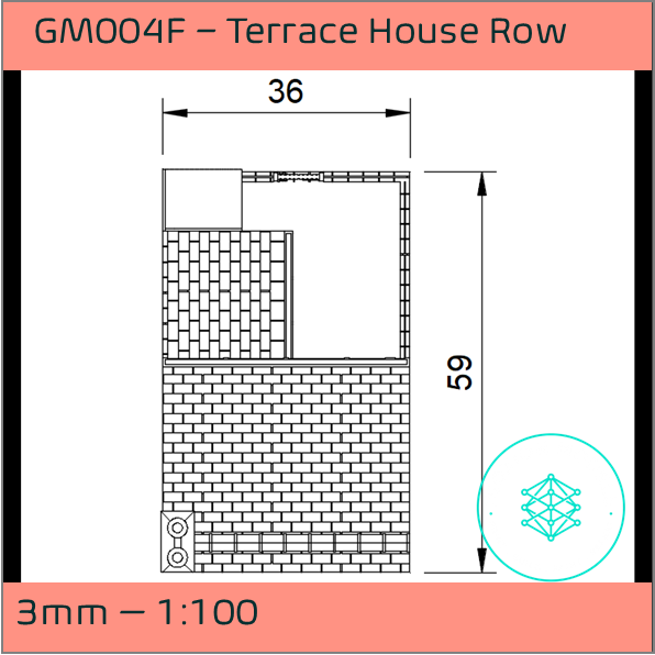 GM004F – Low Relief Terrace House 3mm - 1:100 Scale