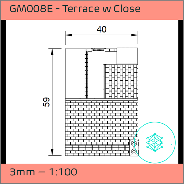 GM008E – Low Relief Terrace House w Close 3mm - 1:100 Scale