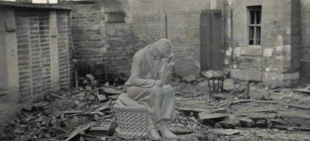 1940S Style Female Sitting On Basket Thinking Figure