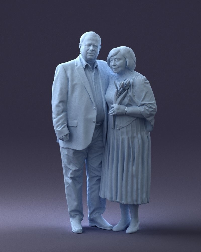 Elderly Couple Male Arm Around Female With Flowers Figure