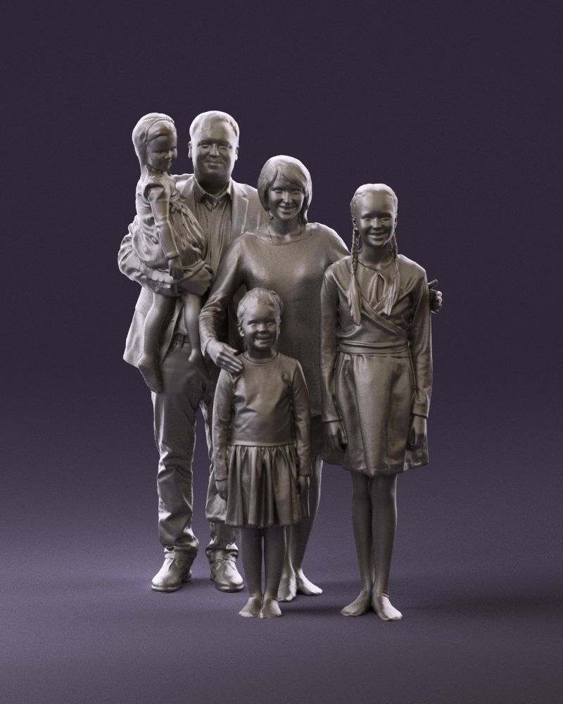 Large Family Group Posing Mum/dad/2 Girls Figure