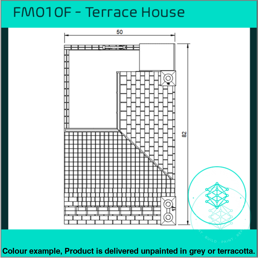 Fm010F – Low Relief Terrace House Oo/Ho Scale Oo Building