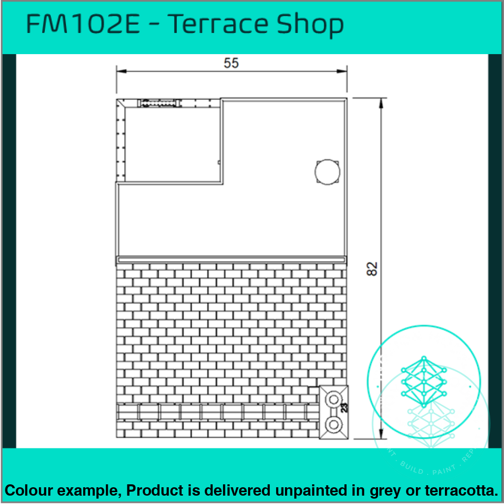 Fm102E – Low Relief Terrace Shop Oo/Ho Scale Oo Building