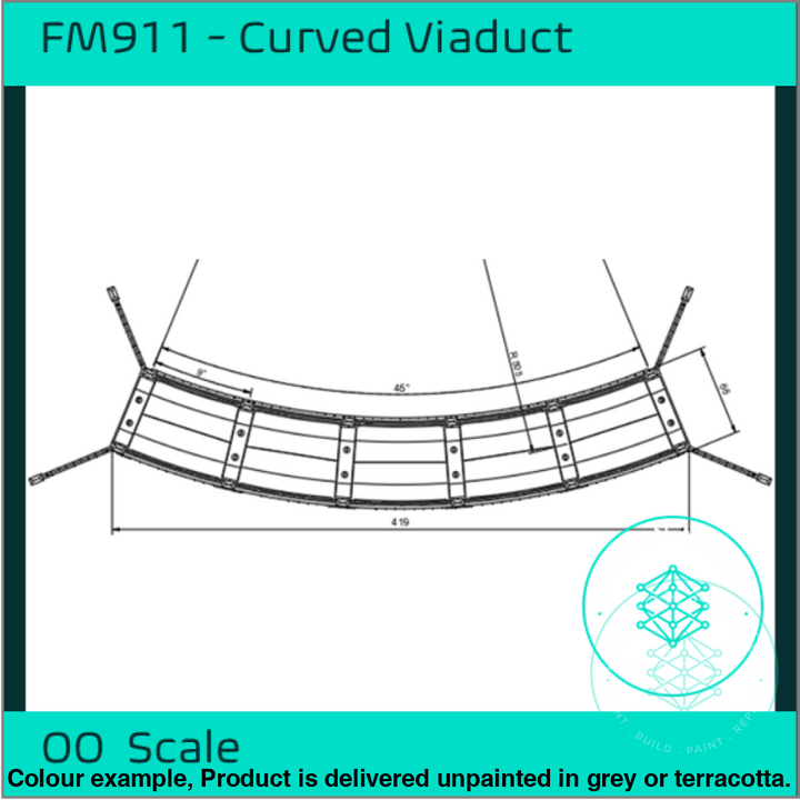 Fm911 – Single Track Curved Brick Viaduct Oo Scale Building