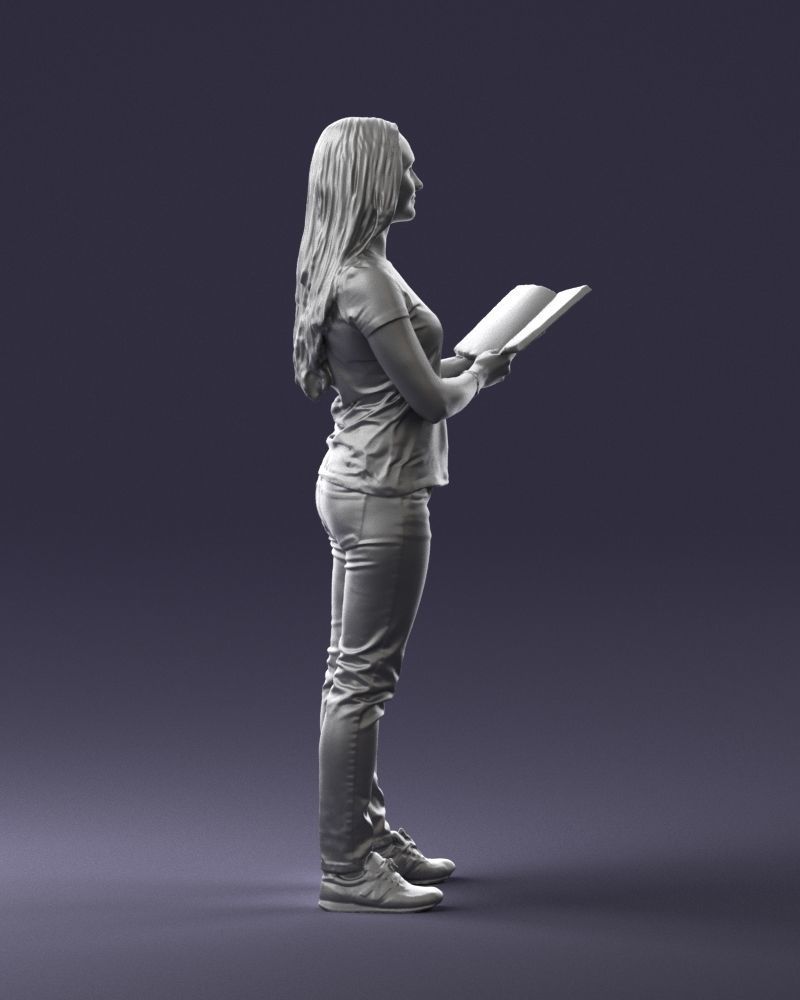 Young Girl Standing With Book Figure