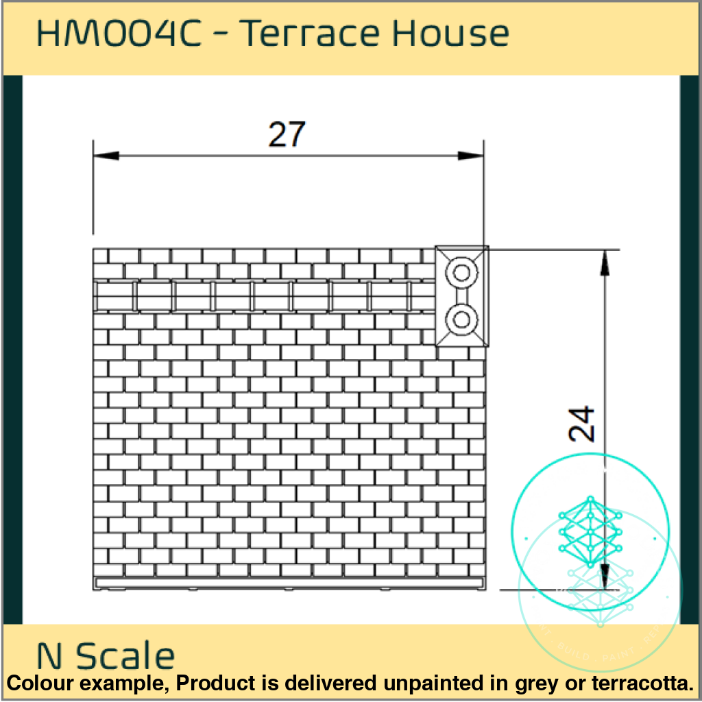 Hm004C – Low Relief Terrace House N Scale Building