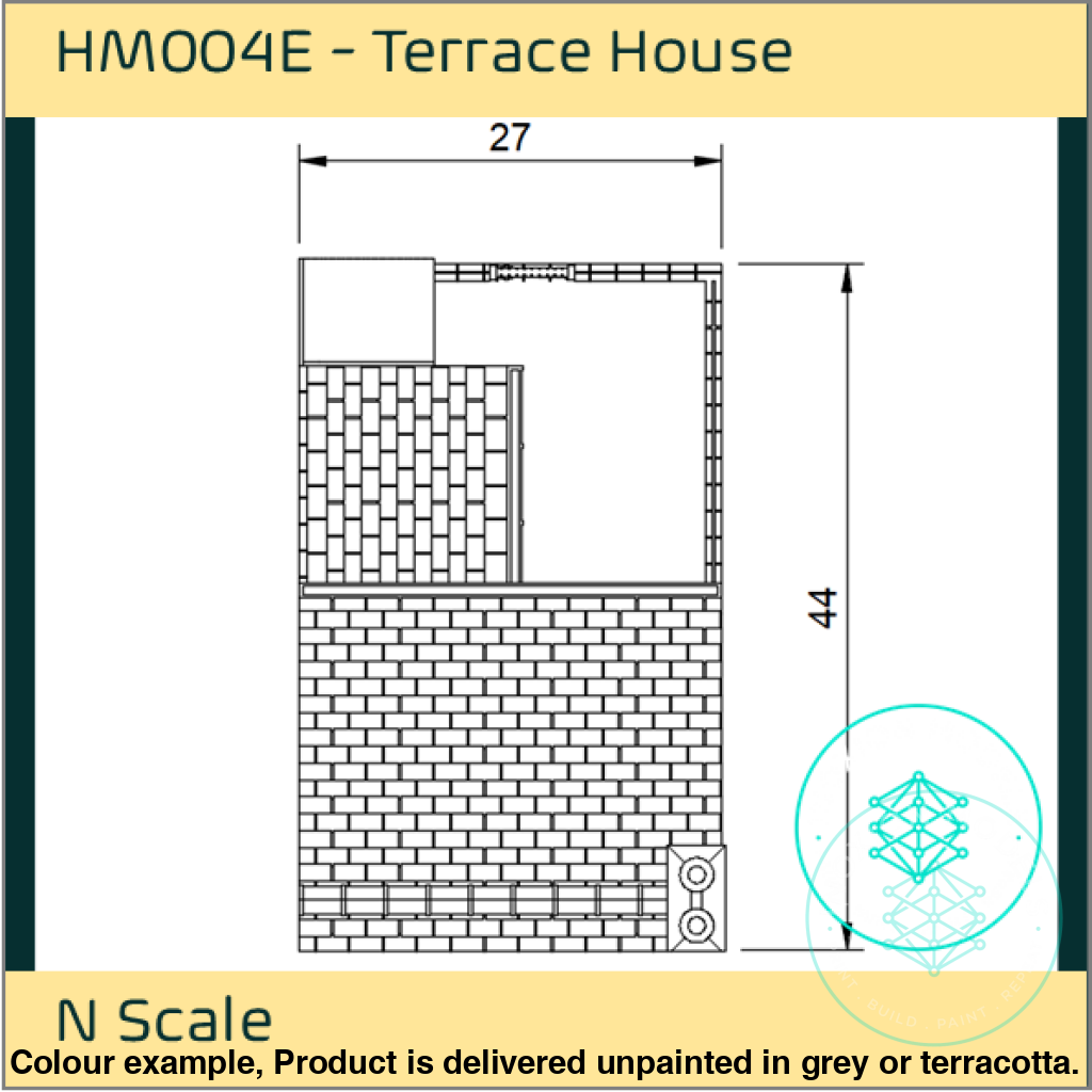 Hm004E – Low Relief Terrace House N Scale Building