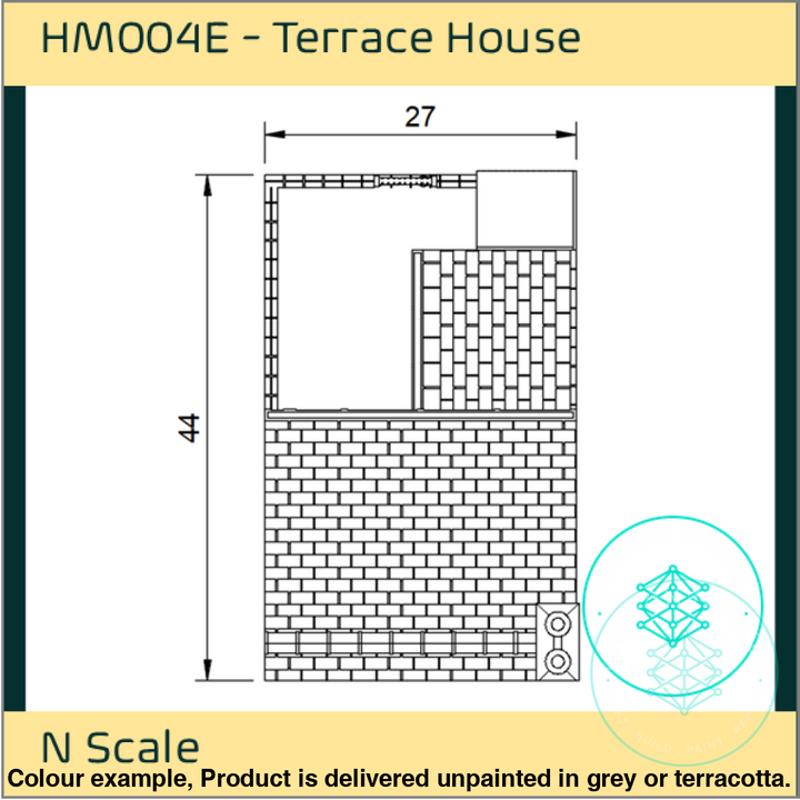 Hm004F – Low Relief Terrace House N Scale Building