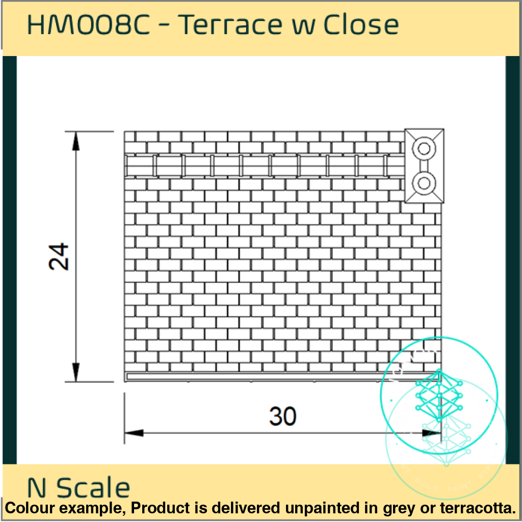 Hm008C – Low Relief Terrace House W Close N Scale Building