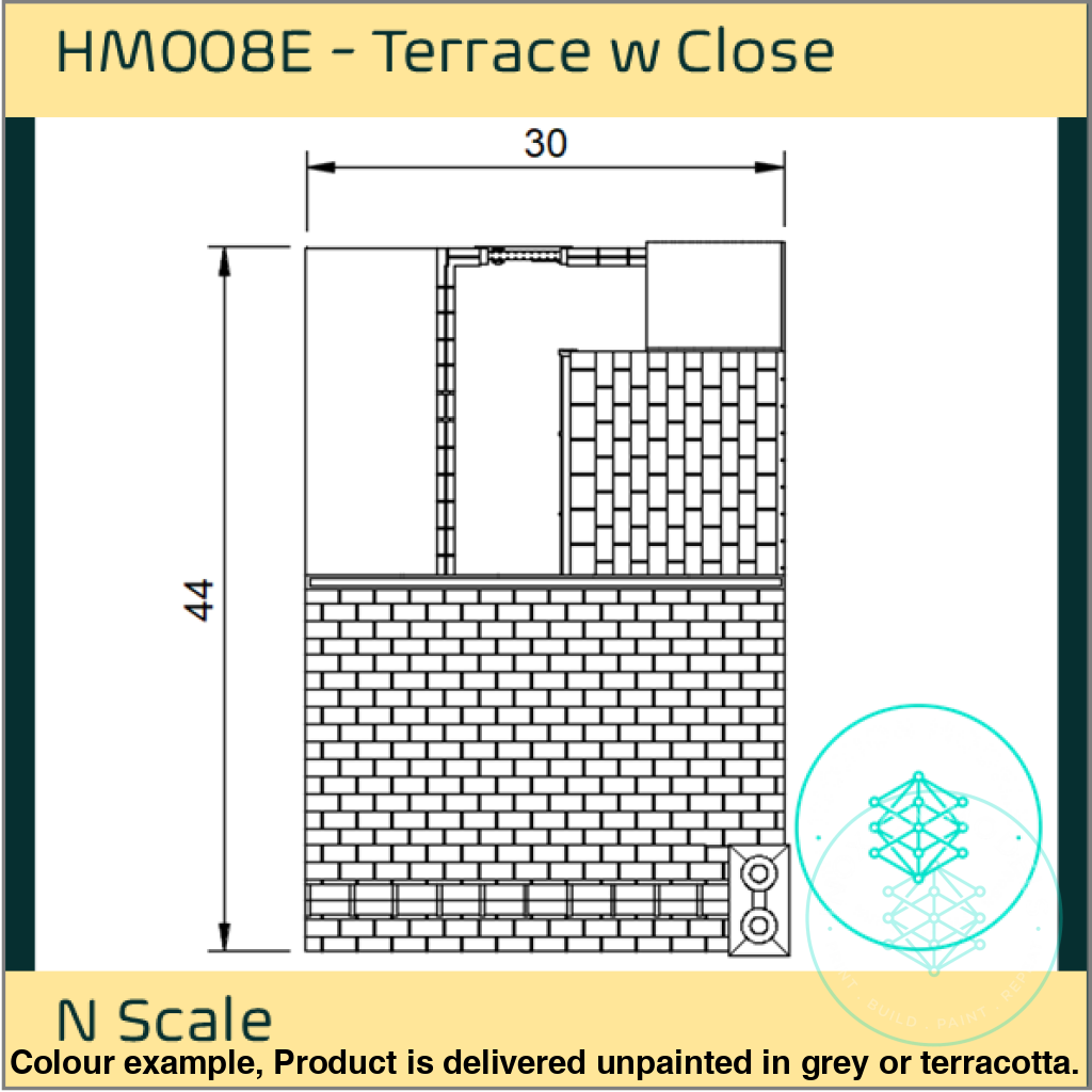 Hm008E – Low Relief Terrace House W Close N Scale Building