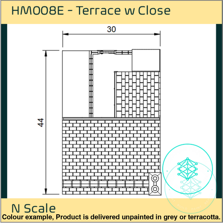 Hm008E – Low Relief Terrace House W Close N Scale Building