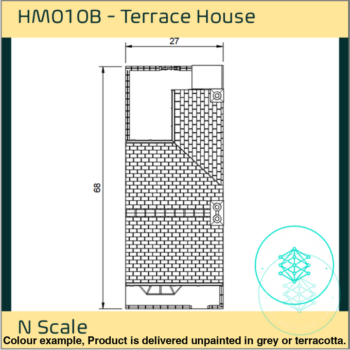 Hm010B – Terrace House N Scale Building