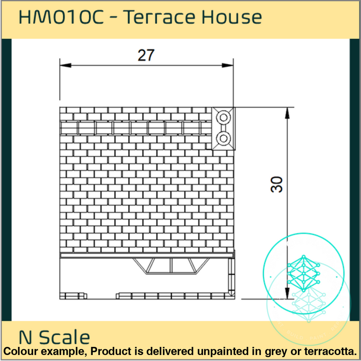 Hm010C – Low Relief Terrace House N Scale Building