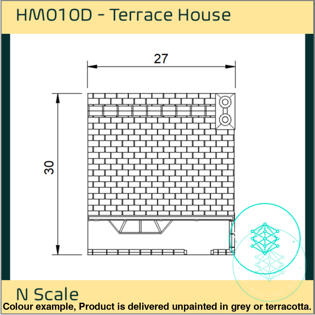 Hm010D – Low Relief Terrace House N Scale Building