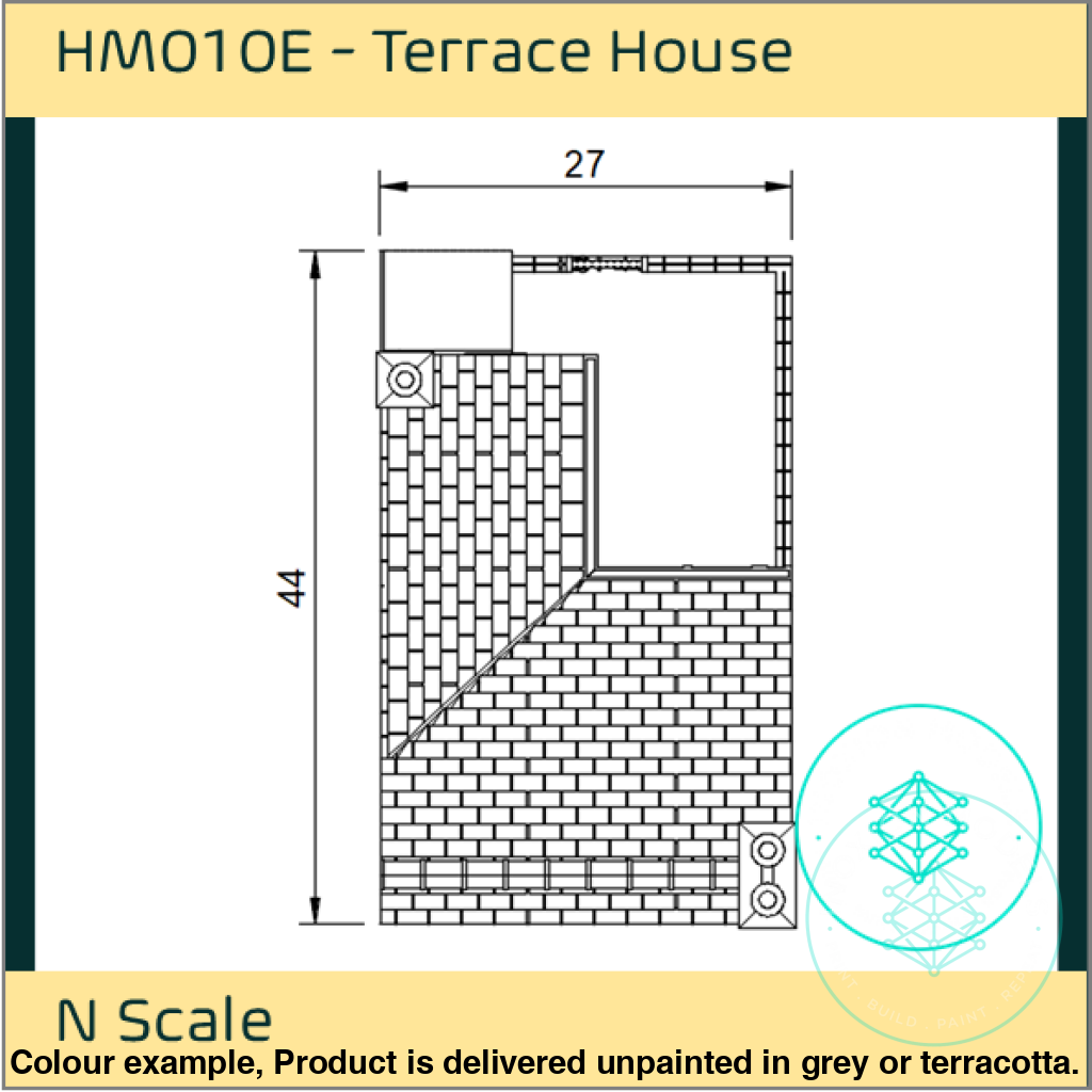 Hm010E – Low Relief Terrace House N Scale Building