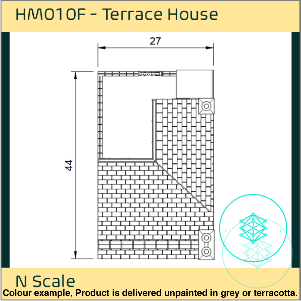 Hm010F – Low Relief Terrace House N Scale Building