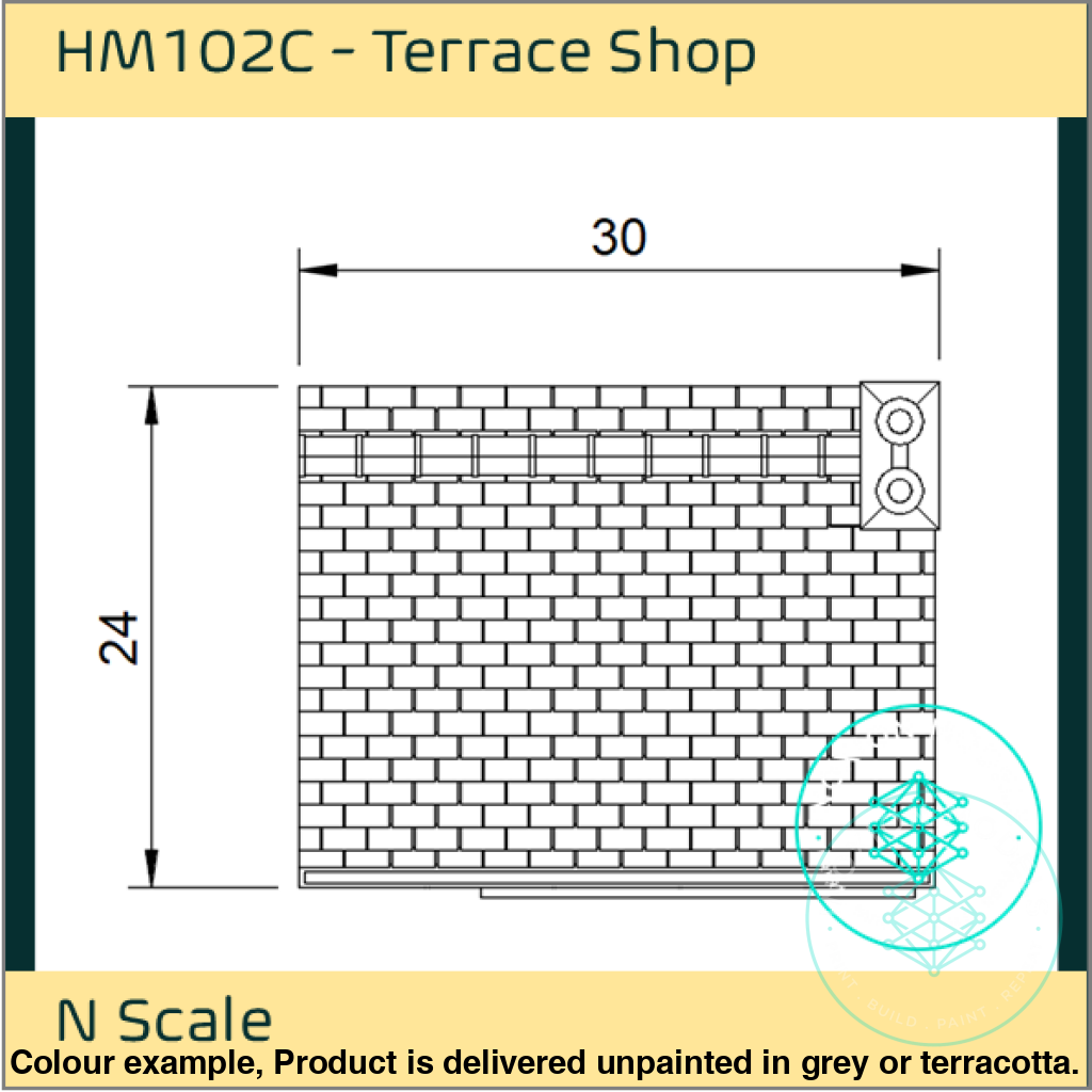 Hm102C – Low Relief Terrace Shop N Scale Building