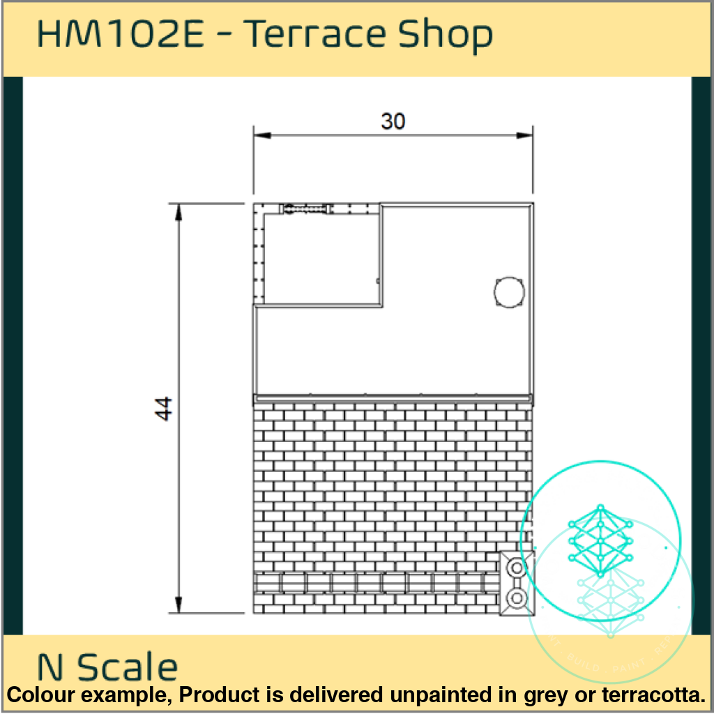 Hm102E – Low Relief Terrace Shop N Scale Building