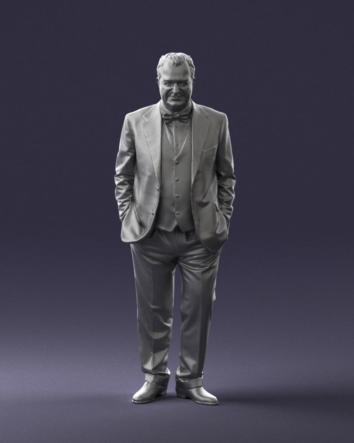 Older Man In Suit And Jacket Walking Figure