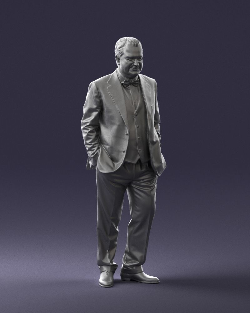 Older Man In Suit And Jacket Walking Figure