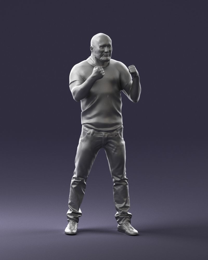 Older Male With Fists Up To Fight Figure