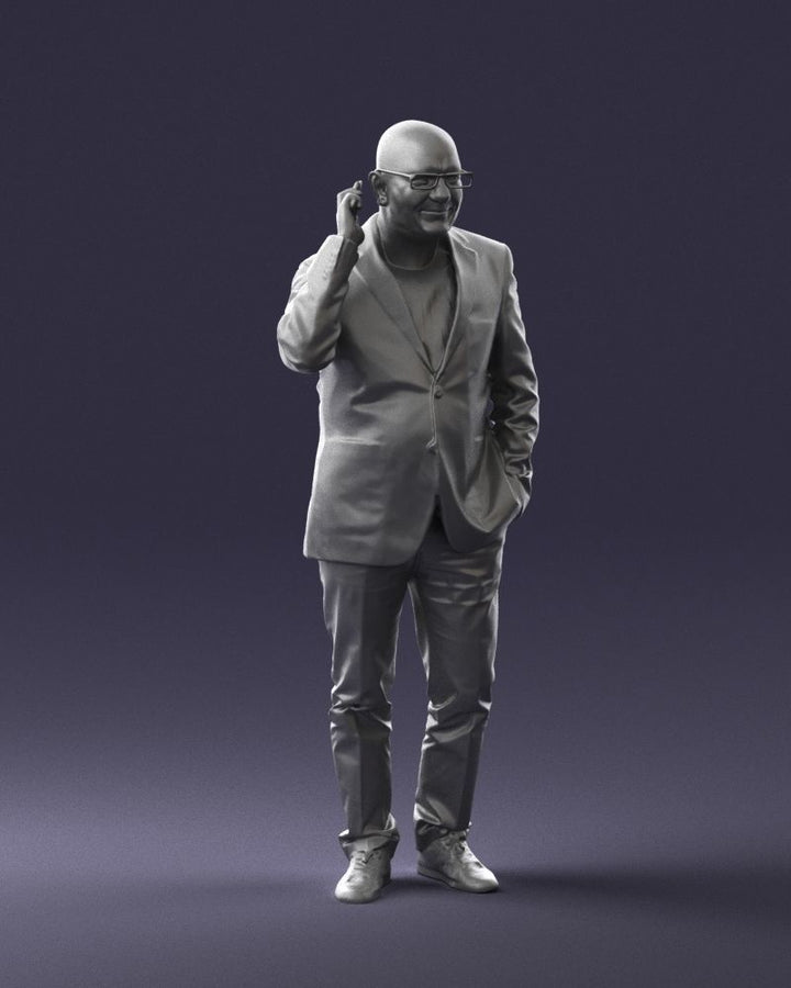 Male In Suite Bald Head On Phone Walking Figure