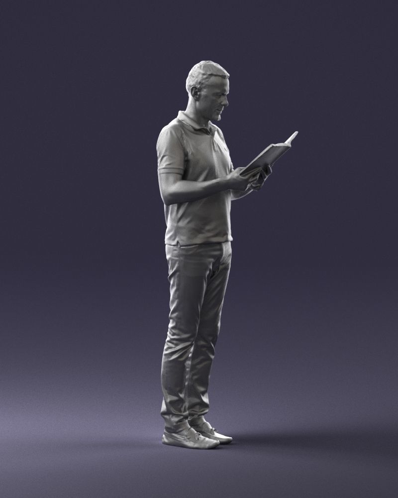 Older Male Standing Reading Book Figure