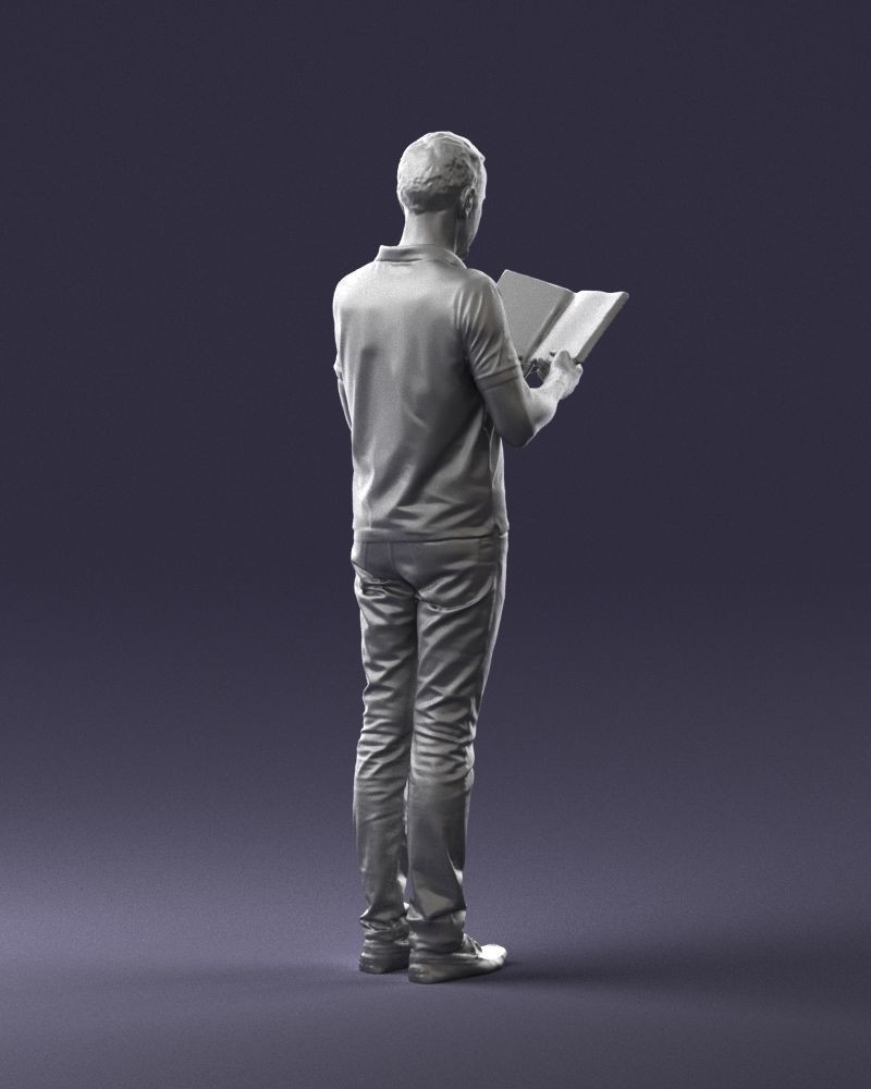 Older Male Standing Reading Book Figure