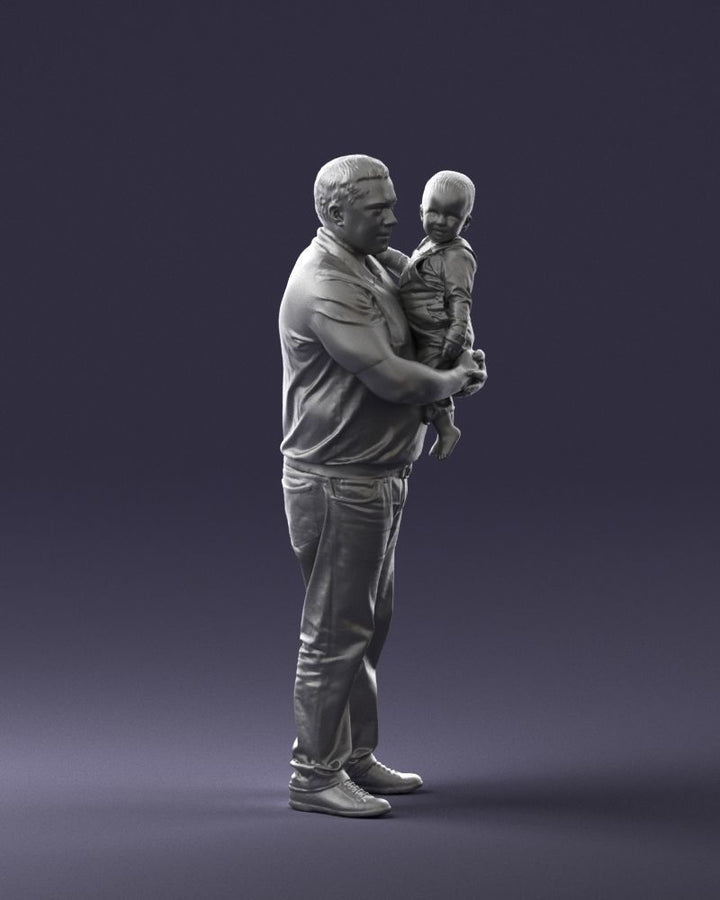 Young Dad With Child In Arms Figure