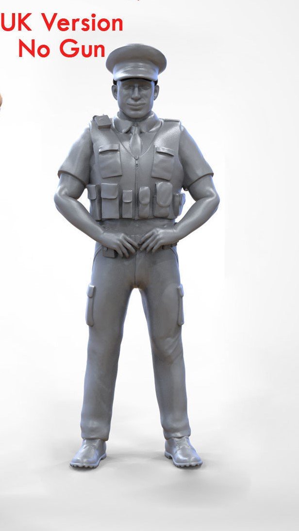 Male Police Officer In Body Armor And Cap Figure