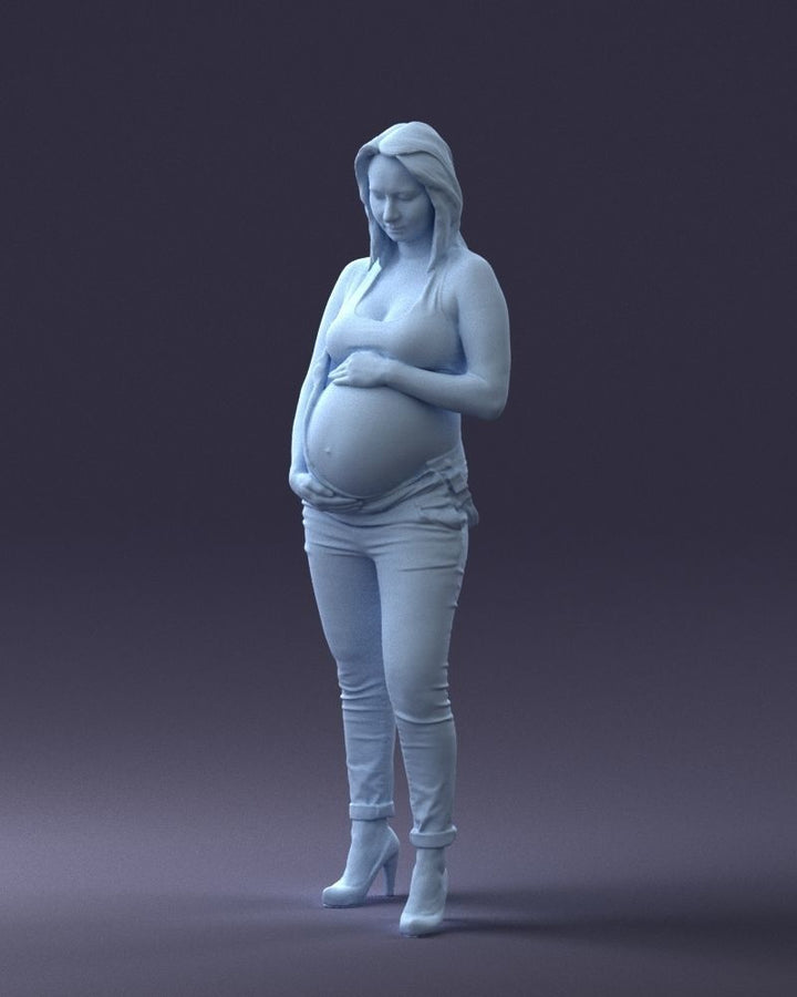 Young Pregnant Girl Showing Baby Bump Figure