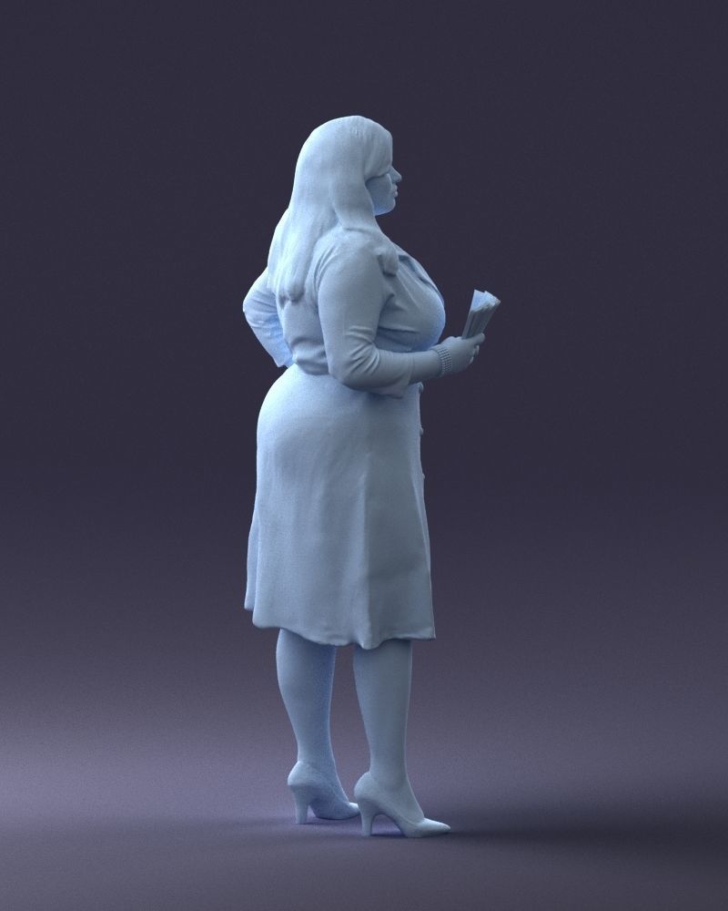 Large Female With Tickets/paperwork In Her Hand Figure