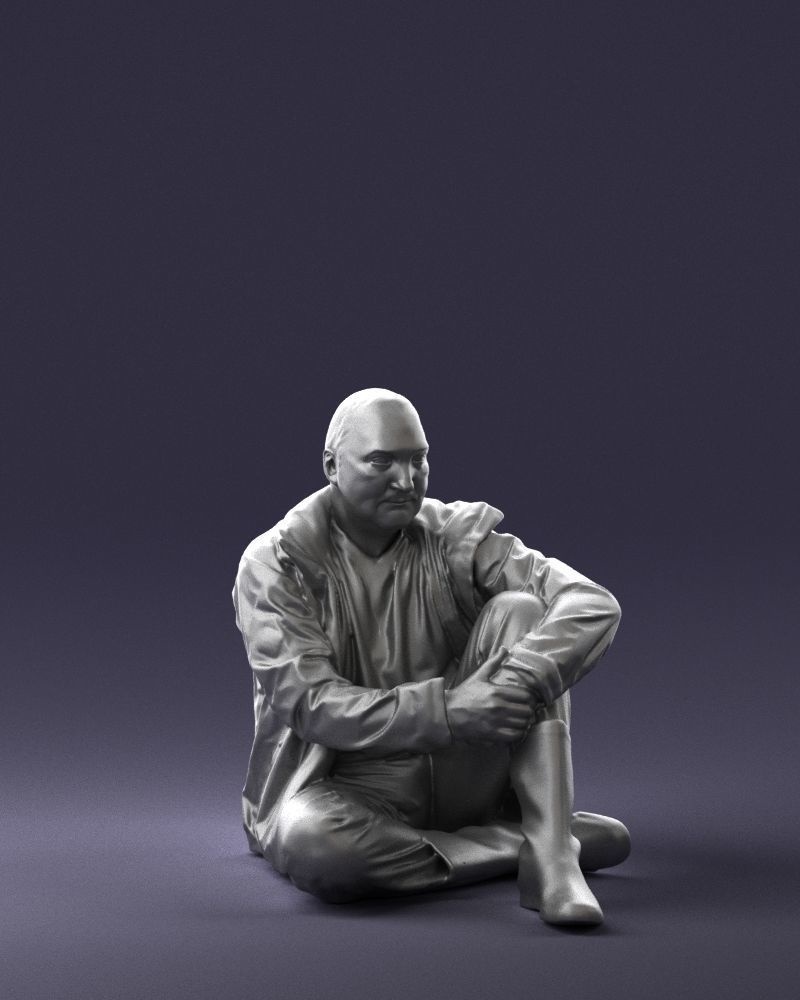 Male Sitting On Floor Wearing Jacket Figure