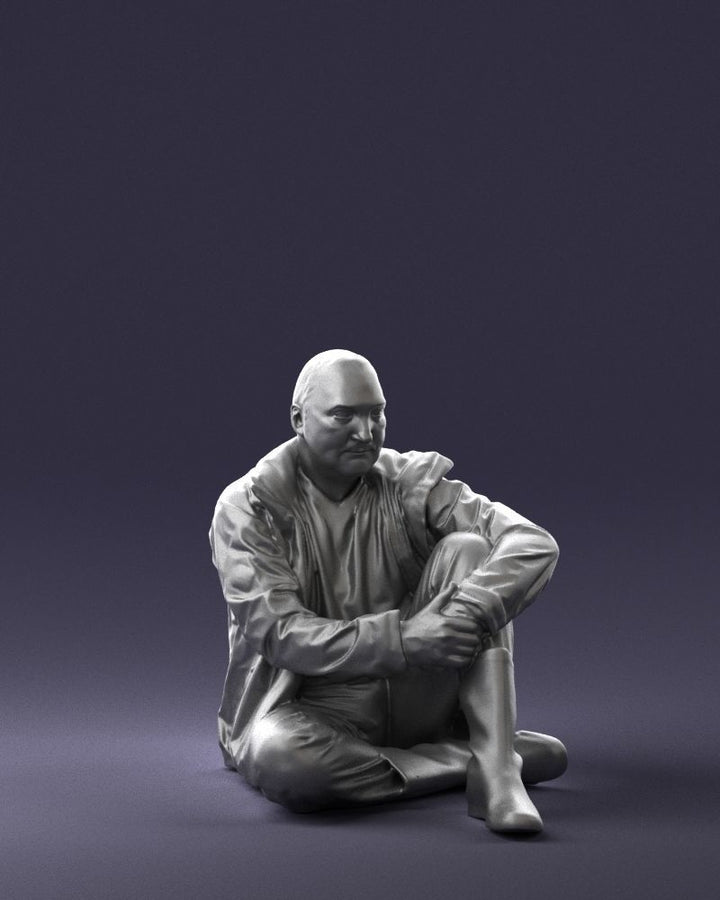 Male Sitting On Floor Wearing Jacket Figure