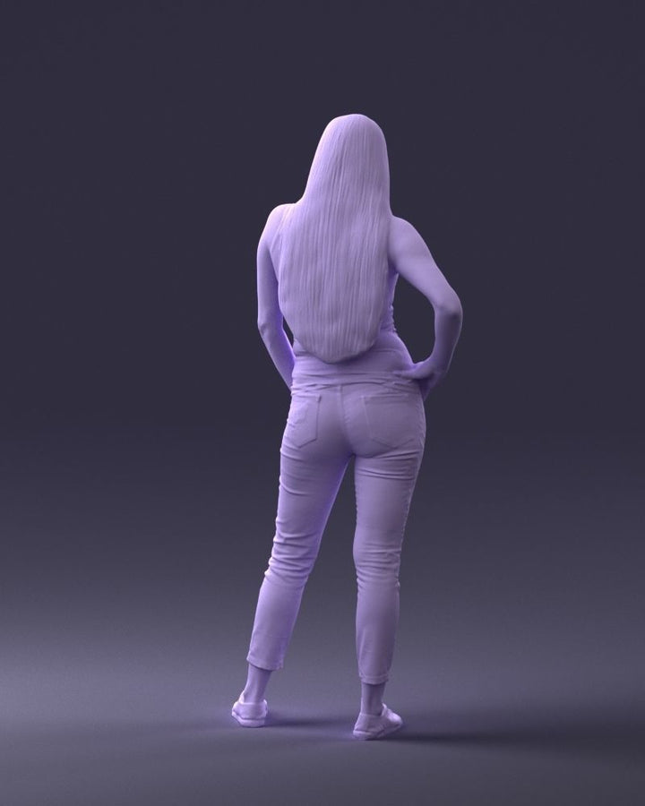 Young Teenage Girl Long Hair Hand On Hips Figure