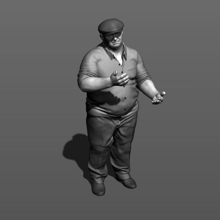 Large Male In Flat Cap Gesturing With Hands Figure