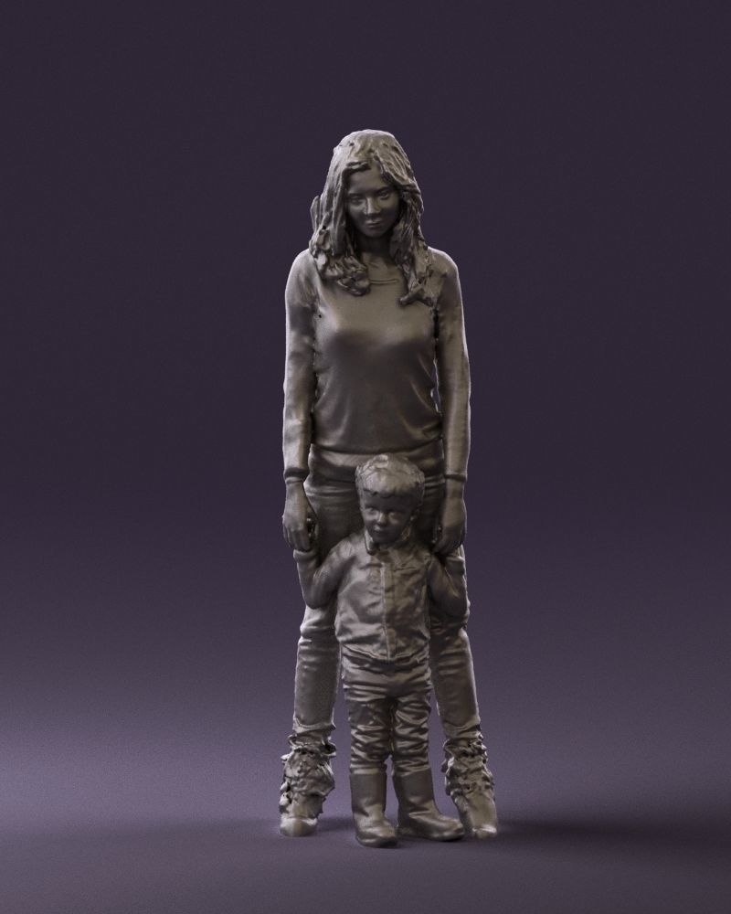 Mm849 Woman And Son In Winter Clothes Figure