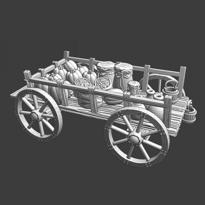 NCM036 Medieval Supply wagon with pumpkins and other food